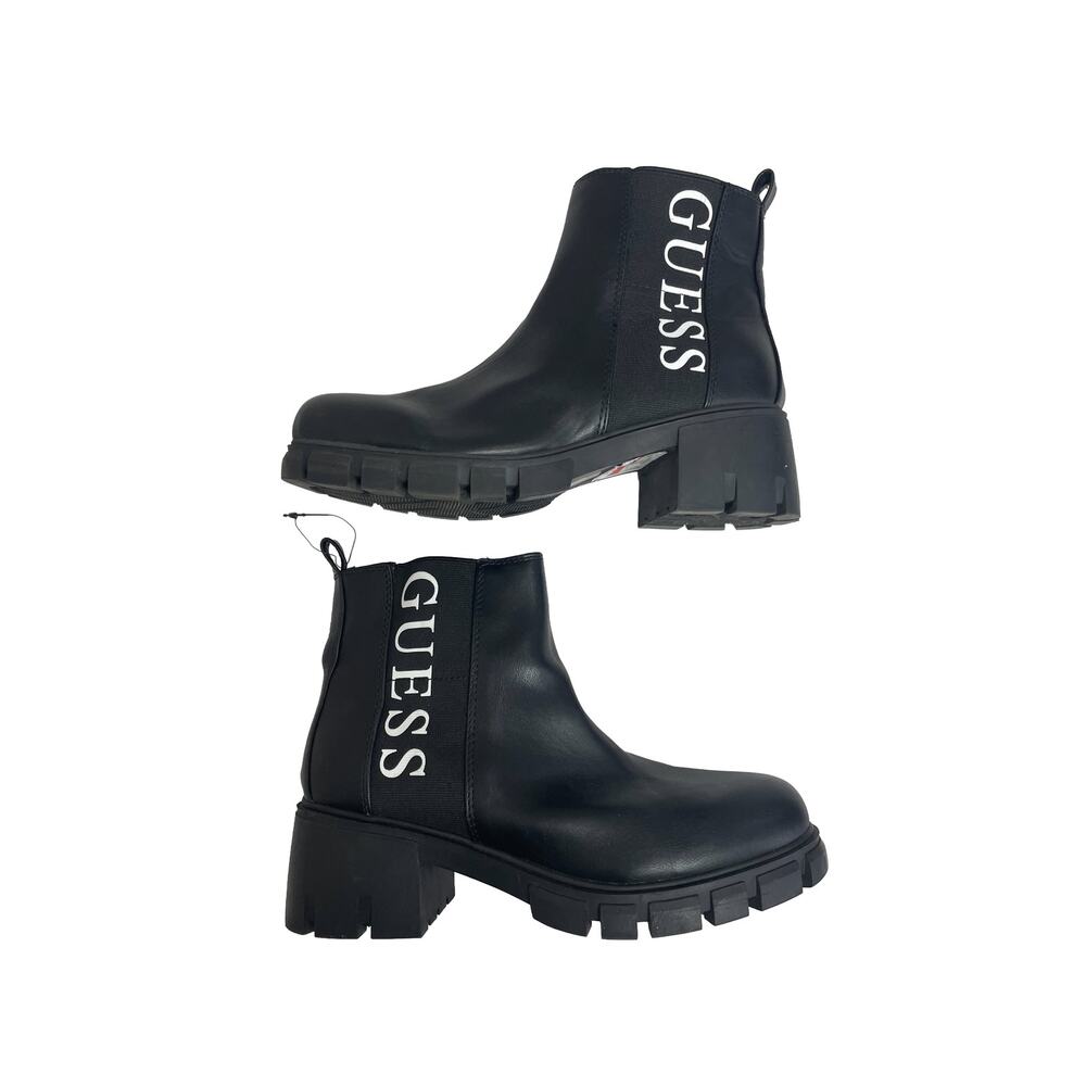 NEW Guess Black Chunky Platform Heeled Combat Ankle Boots Size 9 Y2K Biker Moto